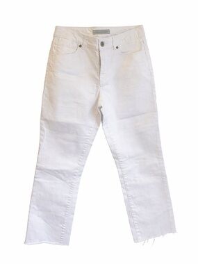 Chico’s Platinum Denim White Cropped Straight Leg Jeans Size 0.5 Raw Hem